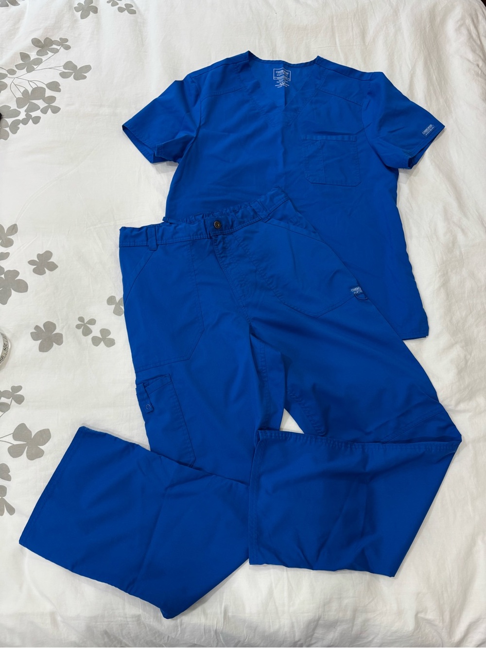 Cherokee Royal Blue Size M Scrub Set- Vneck top and cargo pants